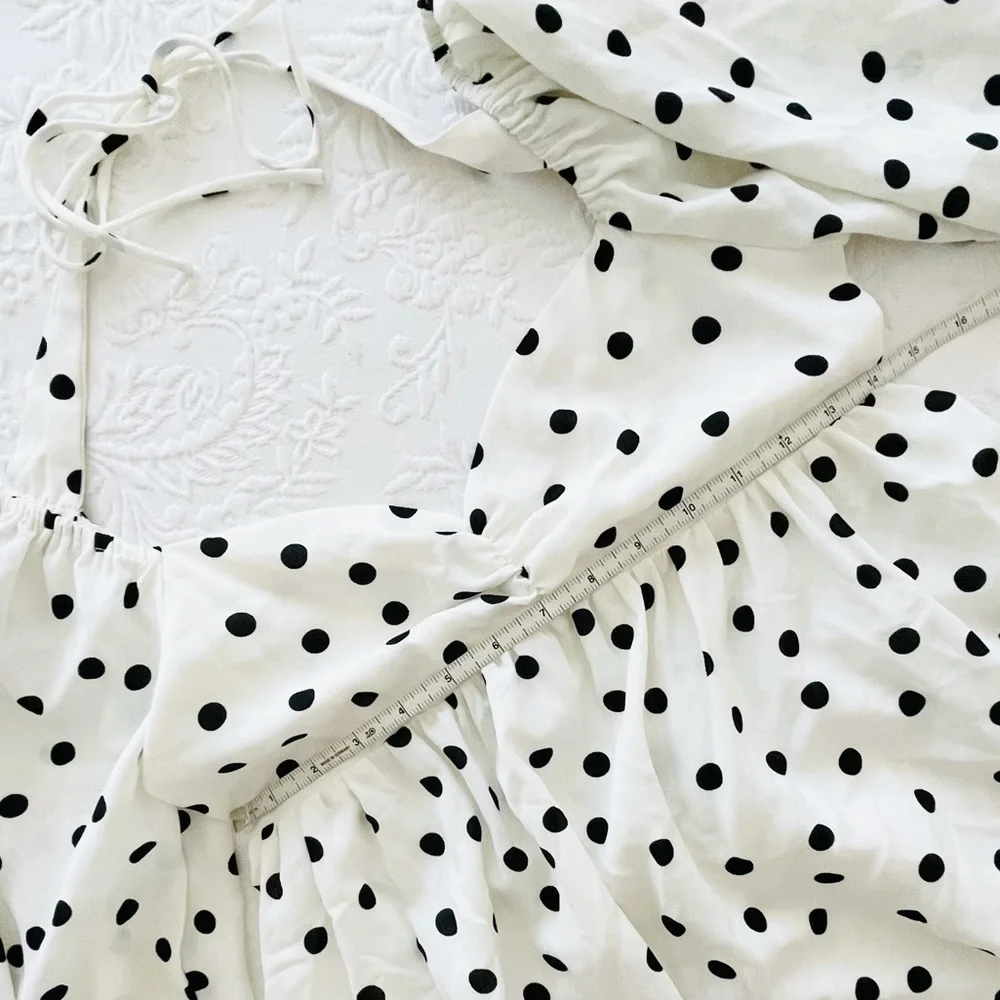 NWOT Lulus Meet Me At Our Spot White Polka Dot Long Sleeve Mini Dress Small - Picture 11 of 13